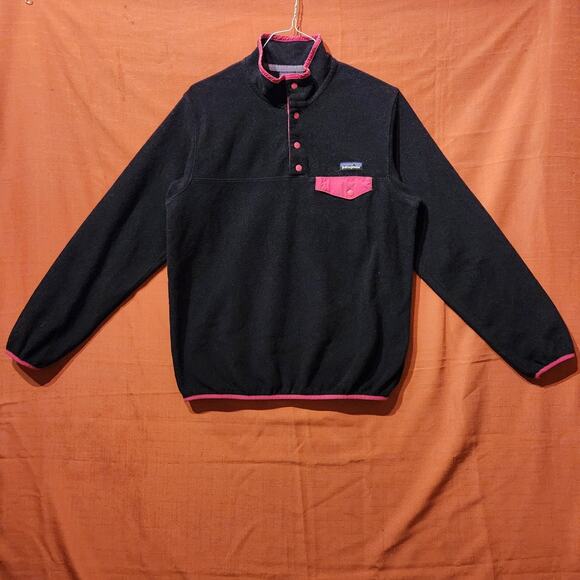 Patagonia Women's Large Black Pink Snap T Sweater Synchilla Fleece Pullover Top - Picture 8 of 8